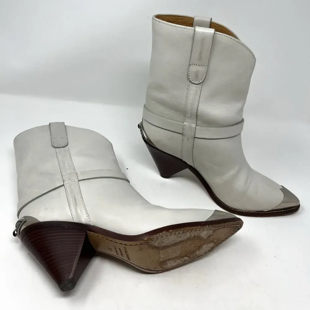 Isabel Marant Lamsy White Leather Western Pointed Toe Boot Wingtip size 38 EU